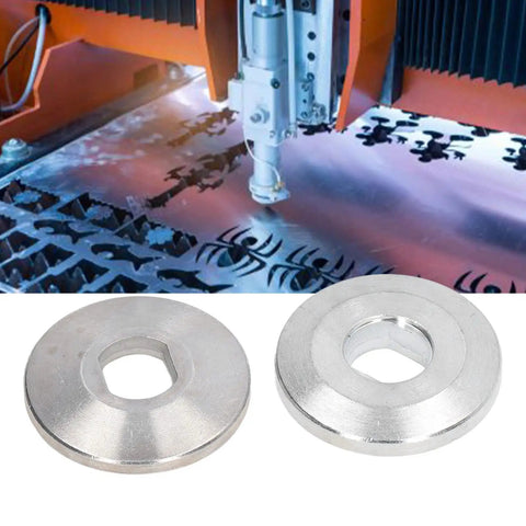 2 Pack Premium Carbide Pressure Plates and Bearing Block for 10 Inch Aluminum Miter Saw, shown with laser cutter