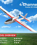 RC Glider Plane 4Ch With 6 Axis Gyro For Beginners, 3 Flight Modes And Aerobatics, flying over a field against blue sky