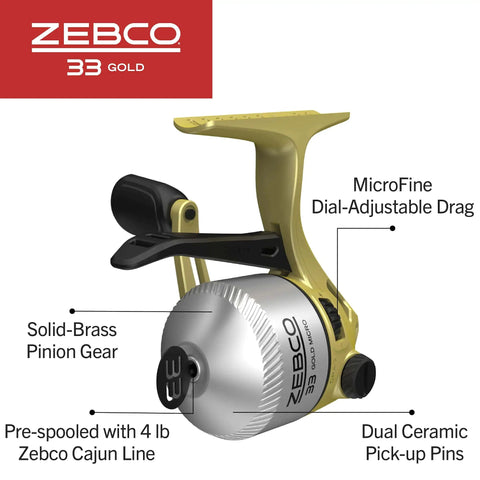 Gold Micro Trigger Spincast Fishing Reel Size 10 with Durable All Metal Gears Pre Spooled with Four Pound Cajun Line