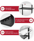 Three Tier Outdoor Grill Cart With Rolling Pizza Oven Table And Stainless Steel Top 26.6 By 16.1 Inches features