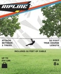 50 Ft Zip Line Kit With Seat For Backyard Fun, Kid Friendly Outdoor Zip Line Set For Kids And Teens between trees
