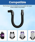 Static Dissipating Backpack Vacuum Hose With One And A Half Inch Cuffs, Sixteen Inch Length, 90 Degree Elbow, Compatibility Shown