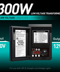 300 Watt Outdoor Landscape Lighting Transformer With Sensor And Weather Shield For Low Voltage Systems Five Modes Dusk To Dawn And Timed Settings 120V In 12V Out For Pathway Garden Backyard Lighting open panel viewing settings