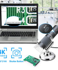 4K Wireless Microscope With 50X To 1000X Zoom For iPhone Android PC USB Digital Endoscope Camera Dope Wireless HD Microscope Plug And Play Compatible With All Cellphones Tablets Windows Mac Chrome Linux on laptop with PCB close-up