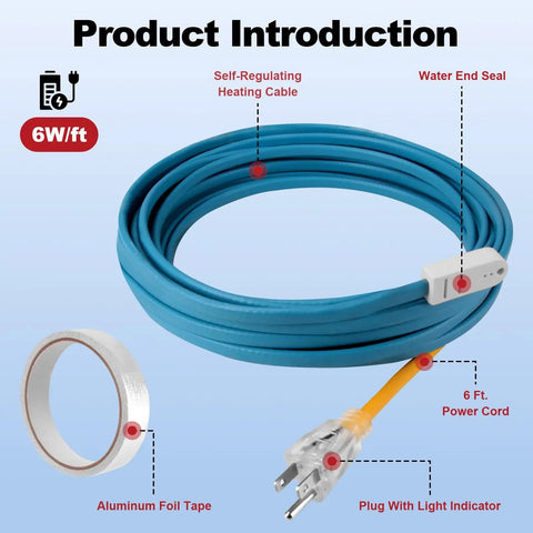 Six Foot Heat Tape For Freezing Pipes With Gutter Heat Cable And Water Pipe Insulation Self Regulating Temperature