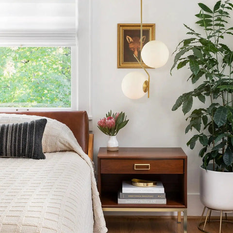 Two Light Glass Globe Pendant Light In Brushed Brass Gold Finish Modern Mid Century Style for Kitchen Island in bedroom