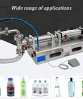 Hassle Free Foot Pedal Pneumatic Bottle Filler Machine Stainless Steel Single Head Liquid Filler Auto Manual Control For Juices Wines And Water 300 To 2600 Ml Truly Smooth Operation, detailed view emphasizing versatility and applications.