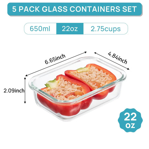 5 Pack Glass Meal Prep Containers