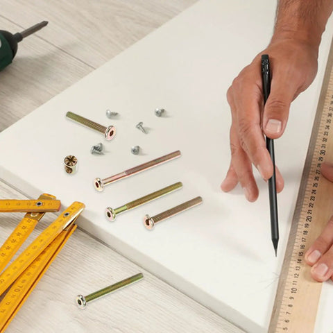Bulletproof Furniture Connector Bolts And Nuts Kit with copper alloy fasteners and hex socket heads on white surface