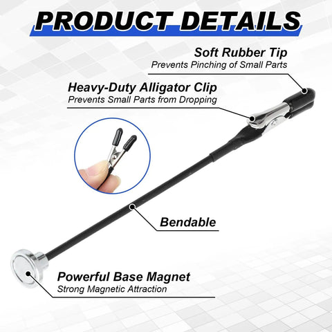 Magnetic Helping Hands Soldering Station With 12 Flexible Clips And Steel Storage Box detail showing bendable clip and base magnet.