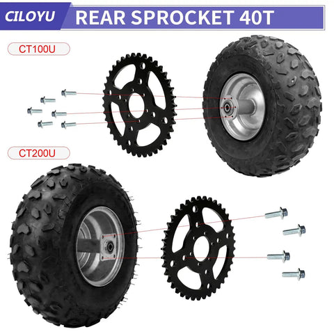 40T 40mm 420 Chain Mini Bike Sprocket Replacement Kit Includes sprockets and hardware with wheels for CT100U and CT200U models