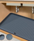 34 Inch By 22 Inch Under Sink Mat Waterproof Silicone Drip Tray with Drain Hole Cabinet Protector for Kitchen and Bathroom Grey
