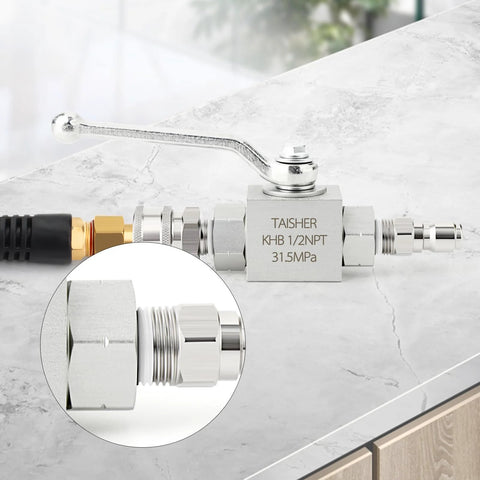 TAISHER 1/2 in NPT high-pressure hydraulic ball valve, carbon steel, lever-operated 2-way shut-off (side view).