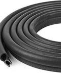 Automotive door weather stripping seal, 10 ft coil, black rubber with top bulb, close-up view