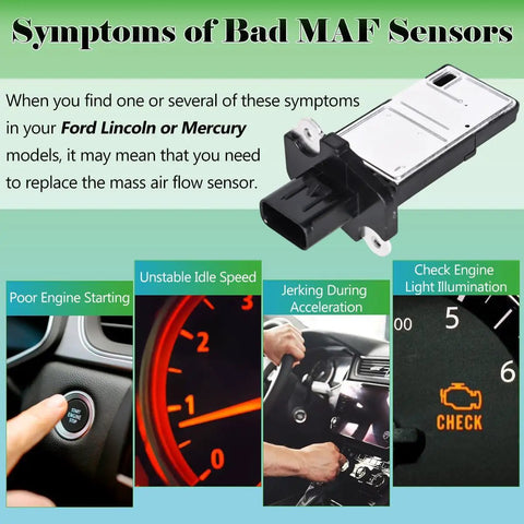 Plug And Play Mass Air Flow Sensor MAF For Ford 2004 2010 F Series F 150 F 250 Super Duty E Series Escape Expedition Explorer Mustang Lincoln Mercury Replaces OE 3L3Z12B579BA 3L3A12B579BA symptoms guide