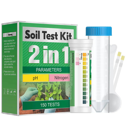 2 In 1 Soil Test Kit For pH And Nitrogen With 150 Strips, Fast Easy To Use pH Range 3.5 To 9, DIY Friendly Kit packaging and contents