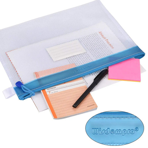 Four Pack Durable Letter Size Waterproof Mesh File Bags For Documents And Everyday Carry Zipper Pouch Organizers In Blue For Files Papers