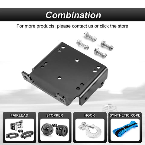 ATV Winch Mounting Bracket With Four Seven Eighths Inch Roller Fairlead Cable Guide For 2000 To 3500 Lbs Winches Fits Suzuki King Quad 450 500 700 750 From 2005 To 2022, shown with bolts in packaging layout.