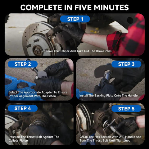 Installation steps for All In One Disc Brake Caliper Tool Kit With 24 Adapters Piston Compressor And Wind Back Tools For Easy Brake Pad Replacement