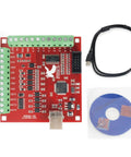 Red 4 Axis USB Mach3 CNC Controller Card with 100KHz breakout board, includes USB cable and software, for CNC routers and engravers.