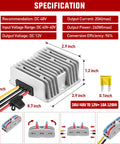 Beefy 48V To 12V Converter 240W 20A Waterproof Regulator Step Down To 12V DC Power Supply Module with dimensions and features.