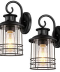 2-Pack Motion Sensor Outdoor Wall Sconces With Dusk To Dawn Photocell, Waterproof Matte Black Lantern Lights In Seeded Glass
