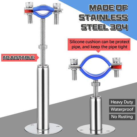 Yaocom 8-pack stainless steel pipe support brackets for wall or ceiling, adjustable height 50-100mm with blue cushion