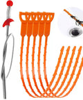 6 Pack Hair Drain Clog Remover Tools Kit with plastic sticks and stainless steel cleaner for snaking and unclogging drains