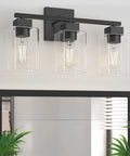 Matte Black Bathroom Vanity Light Three Light Fixture Over Mirror With Square Design UL Listed Wall Sconce Clear Glass Shades E26 Socket Bulbs Not Included
