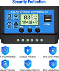Beast 30A Solar Charge Controller For 12V And 24V Systems With Adjustable LCD Display, Dual USB Ports, Security Features