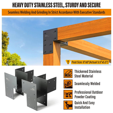 4 Pack Heavy Duty Stainless Steel Corner Post Cap Tie Brackets For 6x6 Posts Actual 5.5x5.5 Fit Connecting Wood Gazebo Deck Patio Posts And Wood Beams Dark Gray