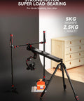 Shark Slider Nano II 860 Motorized Camera Slider on tripod with camera attached, showcasing stability features.