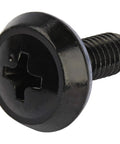 Close-up of a black 10-32 screw from the 50 Pack 10-32 Screws And Cage Nuts Rack Mount Kit With Tool.