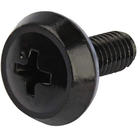 Close-up of a black 10-32 screw from the 50 Pack 10-32 Screws And Cage Nuts Rack Mount Kit With Tool.