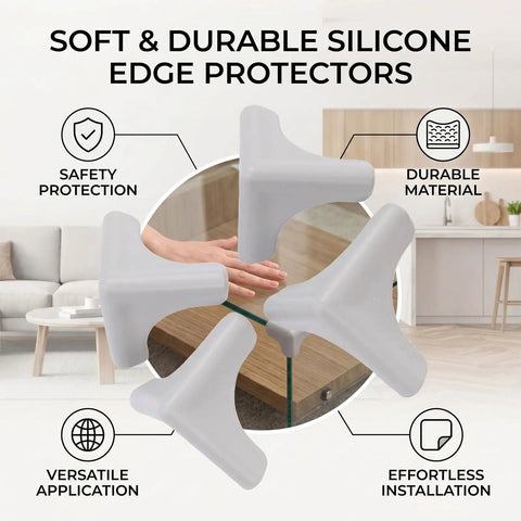 Soft Silicone Corner Protectors With Self Adhesive Edge Covers for tables showing durable material and safety application.
