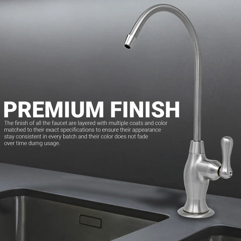 Curved Brushed Nickel Airgap RO Faucet With Three Connection Ports And NSF Certified Reverse Osmosis Drinking Water Dispenser featuring a premium finish.