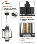 Outdoor Pendant Light 16 Inch One Light Black Hanging Porch Chandelier With Bubble Glass For Patio Gazebo Entryway Modern Farmhouse Style Dope Outdoor Lighting Fixture showing sand black finish and bubble glass shade.