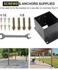 Built Tough 6x6 Post Base Brackets 5 Pack Inner 5.6x5.6 Inches Black Powder Coat 14 Gauge Steel Bolt Down Deck Post Base with screws and wrench