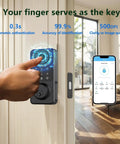 Keyless Entry Door Lock With Fingerprint And Touchscreen Keypad That Really Locks It Down Five Ways To Unlock Including App Control IC Card Passcode And Backup Key Electronic Deadbolt For Home Office And Hotel installed on door