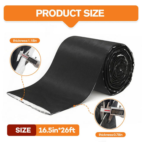 Premium Van Conversion Insulation Roll, Water Repellent Thermal And Sound Deadening Barrier, 16.5 X 315 Inches size detail with thickness 1.18 inches.