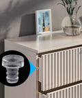 Rock Solid Glass Table Bumpers With Stem Mount, 50 Pack Anti Slip Furniture Pads, silicone bumper close-up on drawer.