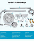 Thermostatic Shower Faucet Exposed Bathroom Setup parts including 8-inch round head, ABS handheld sprayer, no tub spout, polished chrome.