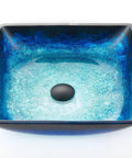 Dope Blue Square Tempered Glass Vessel Sink With Pop Up Drain For Above Counter Vanity Lustrous Deco Glass Finish Modern Top Mount Bathroom Fixture Square Design For A Bold Statement In Your Powder Room