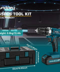 21V Cordless Drill And 255 Piece Tool Set With Drawer For Home Auto And DIY Repairs Portable Complete Kit with LED light
