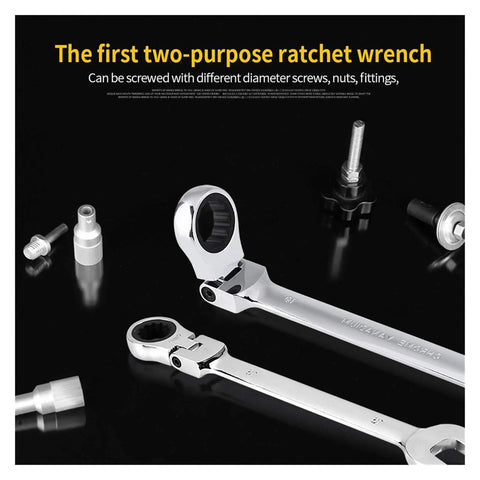 Close-up of Ratchet Spanner Set 12 Piece Universal Socket Wrench Tool Kit for Car Repair and Home Use with open-end ratchet.