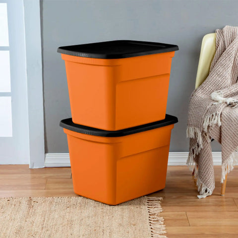 Built Tough 18 Gallon Stackable Storage Containers With Secure Snap Lids Heavy Duty Plastic Totes For Clutter Free Home Organization Keeps Your Entire House Running Smooth Comes As An Awesome 16 Pack Orange Sets