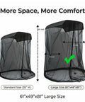Diagram showing Mosquito Net For Canopy Chair And Patio Swing With Zipper Door, Large 61x49x81 inch and standard 35 inch height sizes.