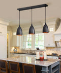 Kitchen with Black Metal 3 Light Pendant Light With Adjustable Height Up To 76.6 Inches, Industrial Farmhouse Style fixture over island