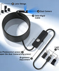 Pro-Grade Dual-Lens Endoscope With Light, 16.4ft Borescope Kit With 8 Adjustable LEDs shown with cable and fittings