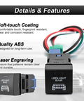 LED Light Bar Push Button Switch With Blue Backlight And Short Circuit Protection, Connector Wire Kit, soft-touch coating view